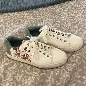Disney White Sneakers with Green Accents and Mickey Print